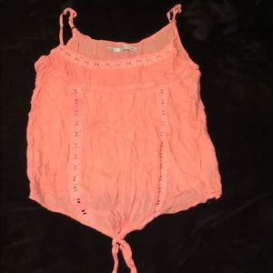 Coral colored cropped, tie front, tank top